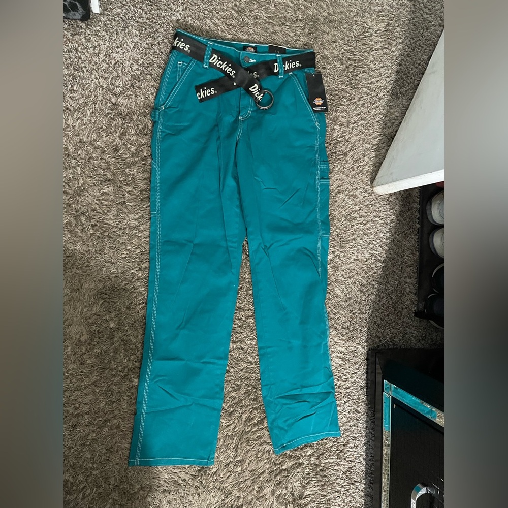 Dickies Turquoise Pants with Logo Belt